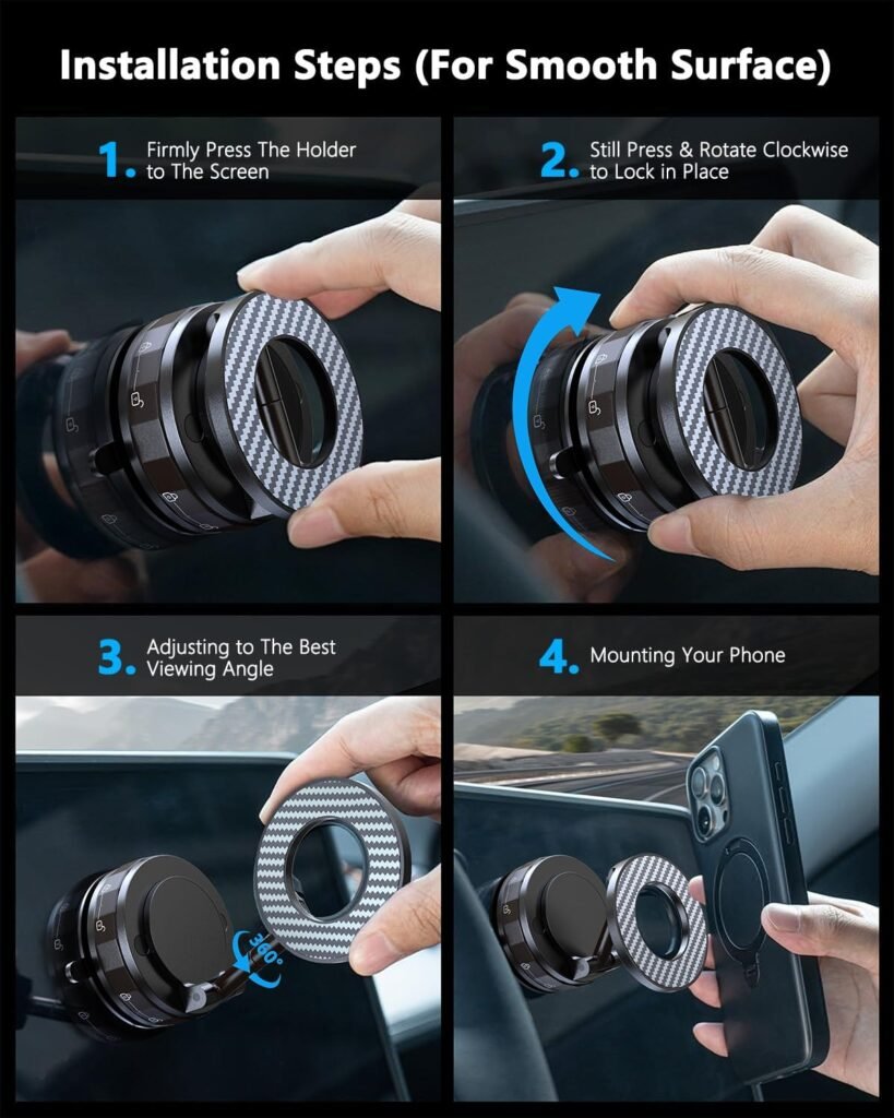 vacuum magnetic car phone holder for magsafe – 360° adjustable mount