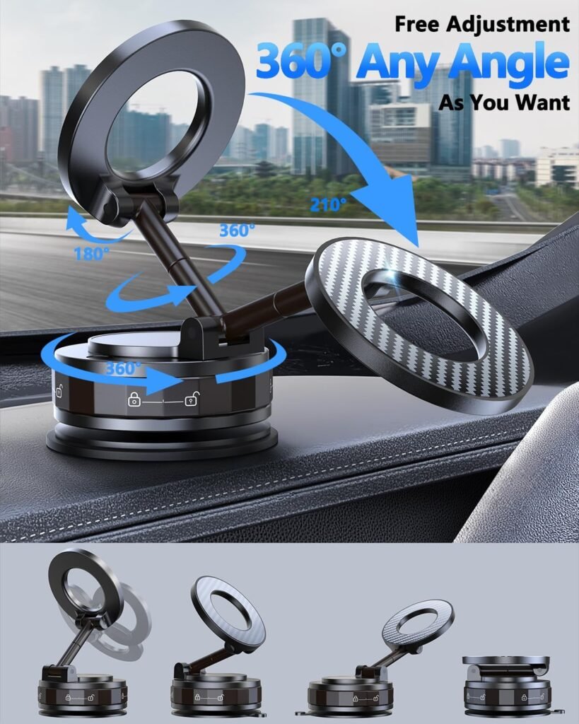 vacuum magnetic car phone holder for magsafe – 360° adjustable mount
