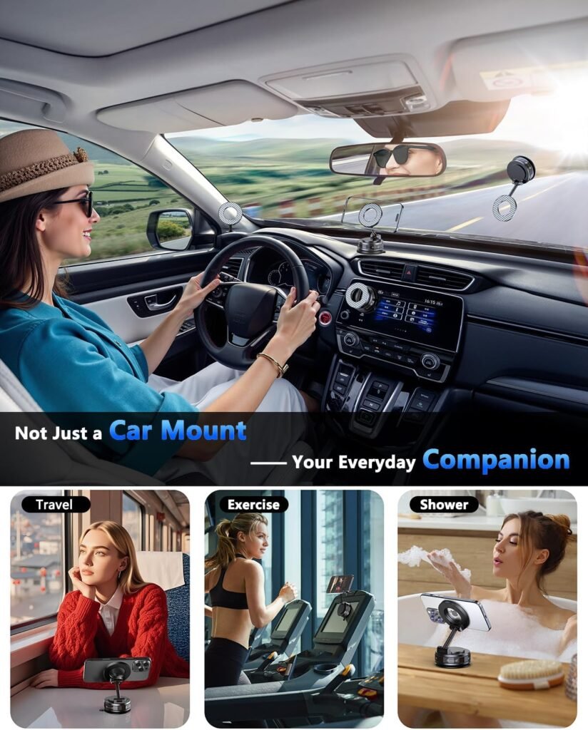vacuum magnetic car phone holder for magsafe – 360° adjustable mount