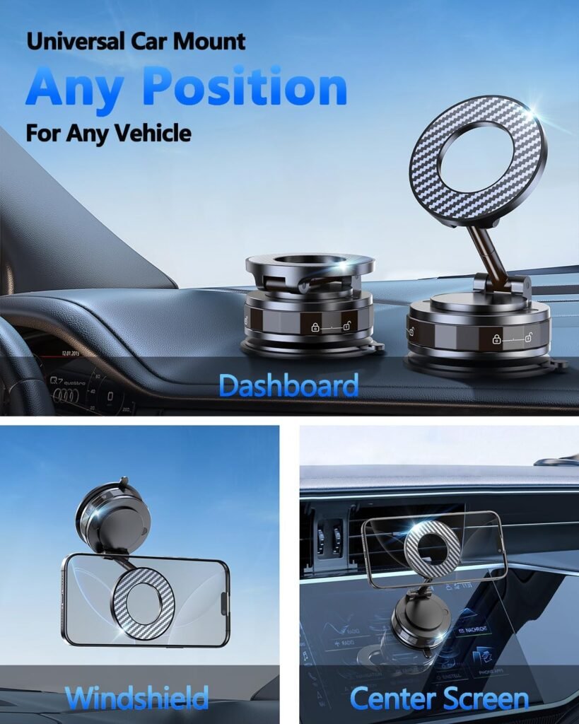 vacuum magnetic car phone holder for magsafe – 360° adjustable mount