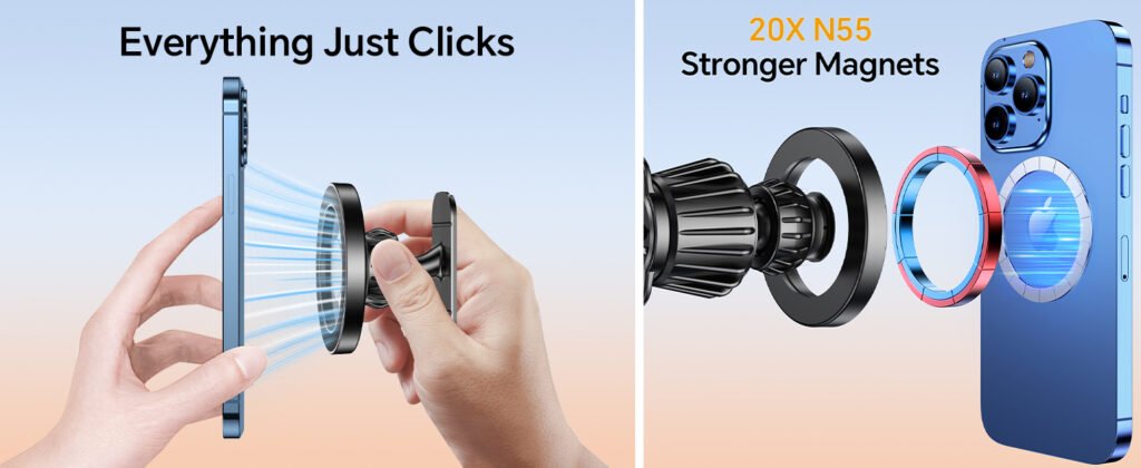 kaistyle magsafe car mount – 20 strong magnets, dash & air vent phone holder for iphone 14, 15, 16, 17 – universal car accessories for men & women