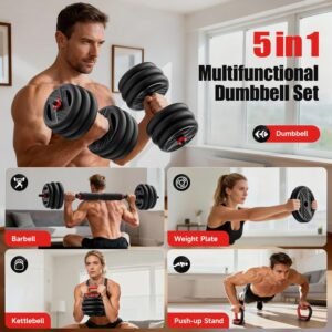 5 in 1 adjustable dumbbell set 90lb | home gym